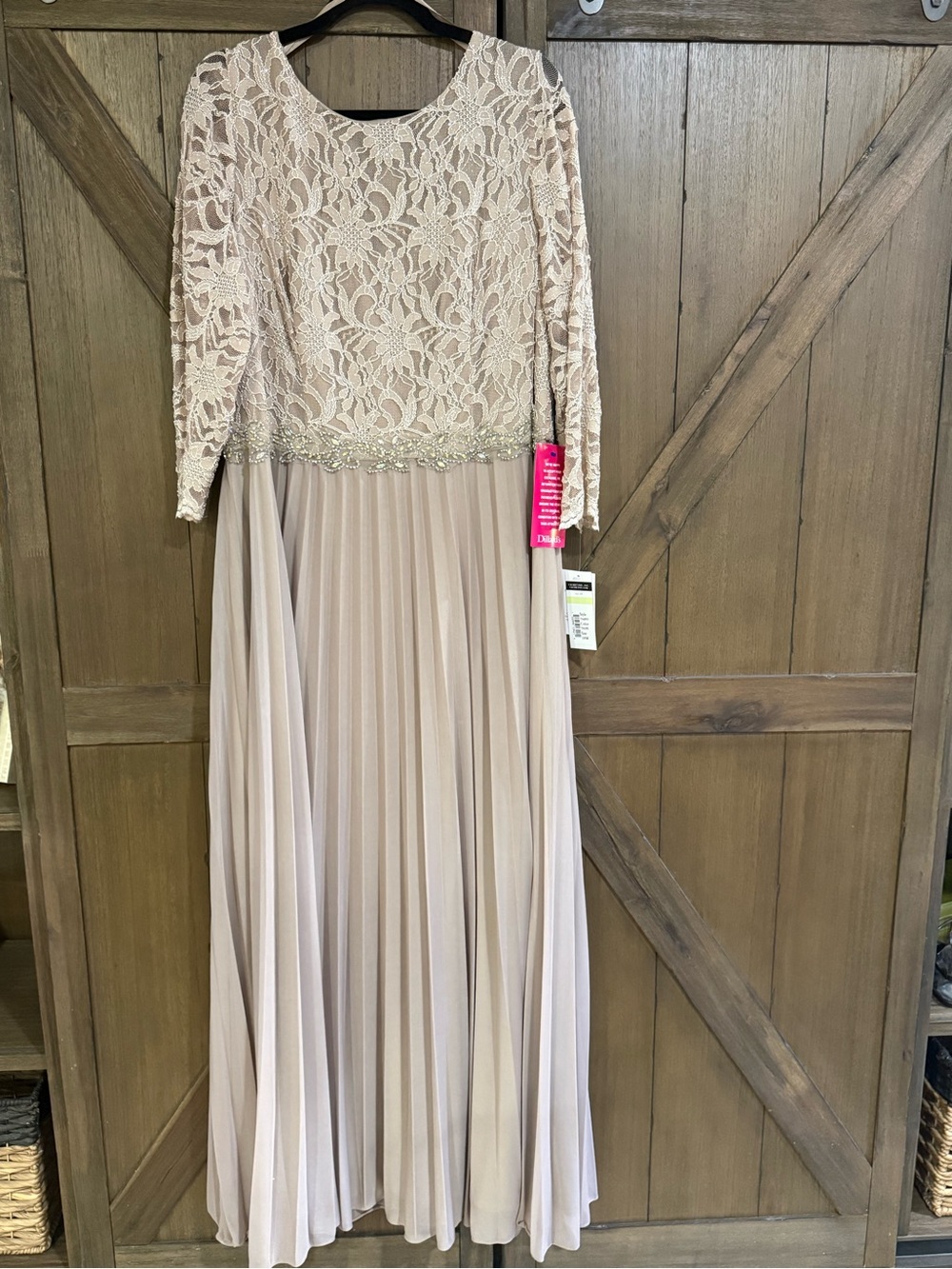 Cachet Girls Lace Bodice Pleated Taupe Chiffon Gown